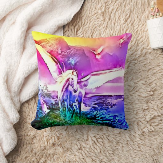 水彩画のペガソスのファンタジーの芸術のプラシ天の装飾用クッション クッション (ブランケット)