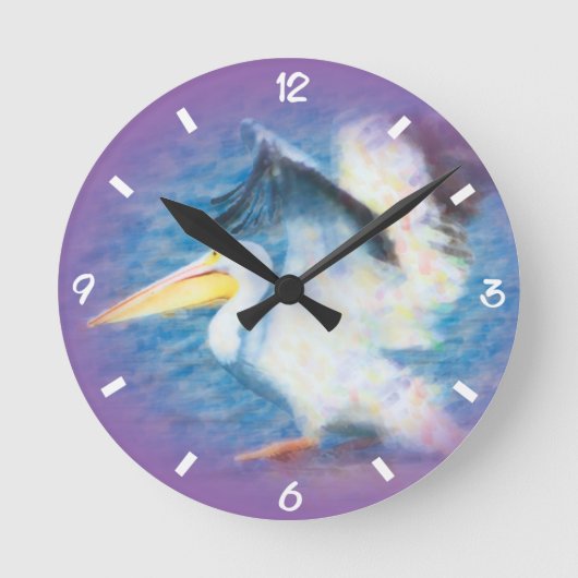 水彩画のペリカン17 ラウンド壁時計 (正面)