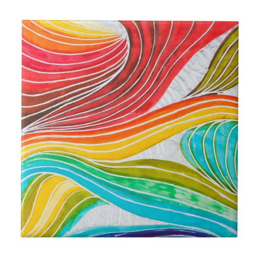 水彩画のペンキによって描かれる波パターン タイル (正面)