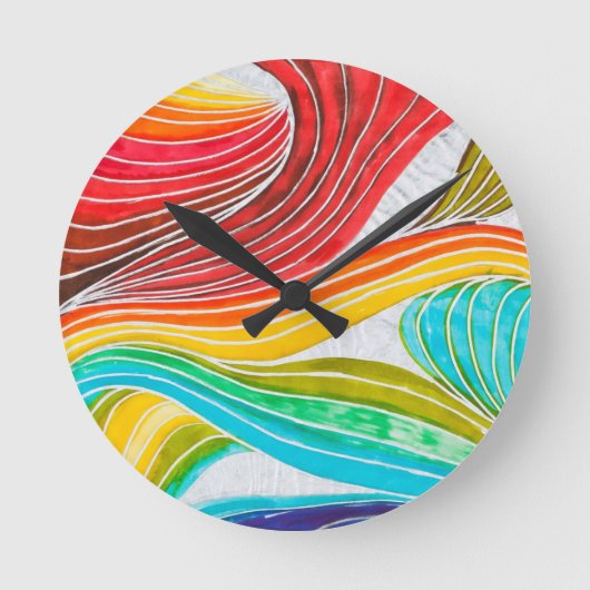 水彩画のペンキによって描かれる波パターン ラウンド壁時計 (正面)