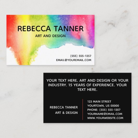 水彩画のペンキのカラフルな虹のしみの芸術の芸術家 名刺 (正面/裏面)