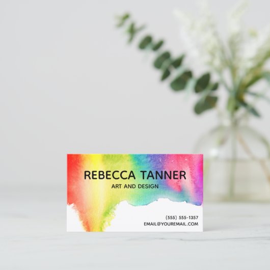 水彩画のペンキのカラフルな虹のしみの芸術の芸術家 名刺 (スタンド正面)