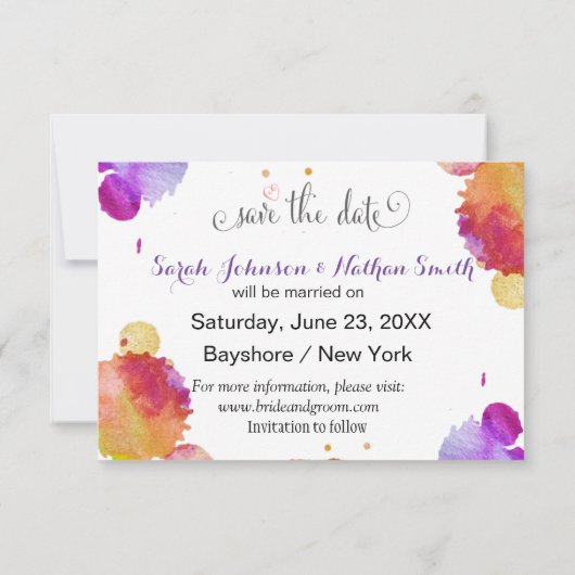 水彩画のペンキのsplatsは日付を救います セーブザデート (裏面)