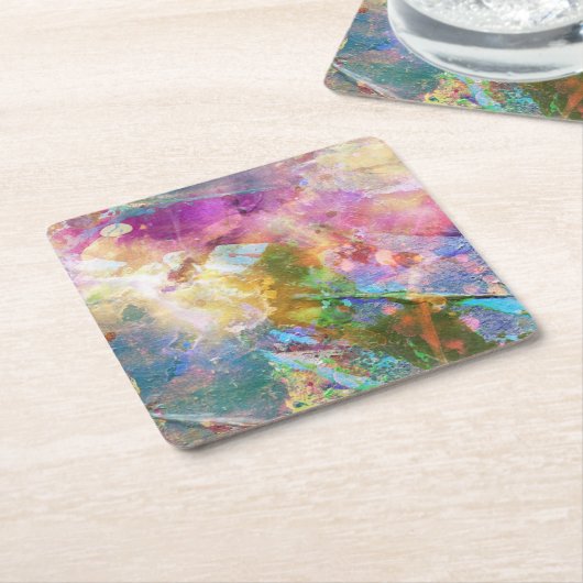 水彩画のペンキ3との抽象的でグランジな質 スクエアペーパーコースター (アングル)