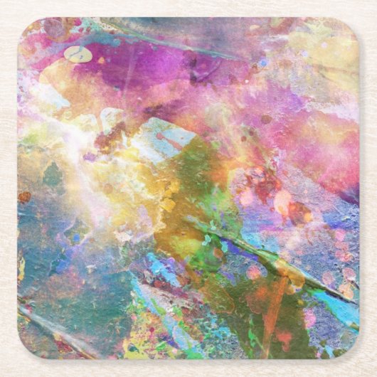 水彩画のペンキ3との抽象的でグランジな質 スクエアペーパーコースター (正面)