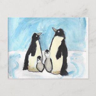 水彩画のペンギンの子供アート ポストカード