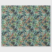 水彩画のホリーの実とツルハランとクリスマスの休暇 ラッピングペーパー (フラット)