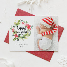 水彩画のホリーデイズニー年賀状写真 シーズンカード