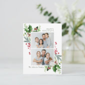 水彩画のホリーデコレーションが美しい クリスマス2 フォトグリーティング ポストカード (スタンド正面)