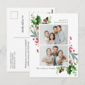 水彩画のホリーデコレーションが美しい クリスマス2 フォトグリーティング ポストカード (正面/裏面)