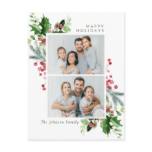 水彩画のホリーデコレーションが美しい クリスマス2 フォトグリーティング