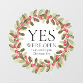 水彩画のホリーデコレーション - クリスマス休暇時間のお知らせ ウィンドウサイン (シート)