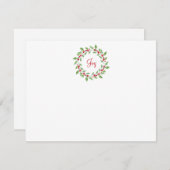 水彩画のホリーデザインのリース ノートカード (正面/裏面)