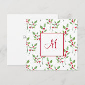 水彩画のホリーデザイン ノートカード (正面/裏面)