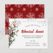 水彩画のホリーベリーとグリーン 装飾のリハーサルディナー 招待状 (正面/裏面)