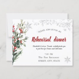 水彩画のホリーベリーとグリーン 装飾のリハーサルディナー 招待状