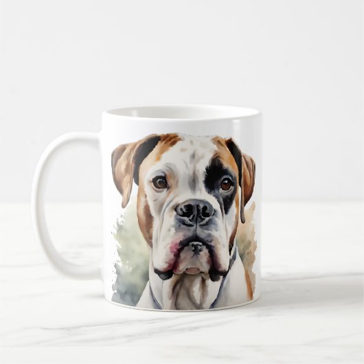 水彩画のボクサー犬ポーズ コーヒーマグカップ (左)