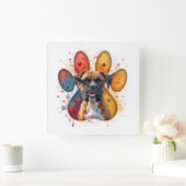 水彩画のボクサー犬 スクエア壁時計 (ホーム)