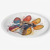 水彩画のボクサー犬 ペーパープレート (アングル)