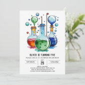 水彩画のボトル発見科学者誕生日 招待状 (スタンド正面)