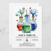 水彩画のボトル発見科学者誕生日 招待状 (正面/裏面)