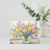 水彩画のボホー春の花 ポストカード (スタンド正面)