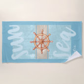 水彩画のボートの舵輪の車輪ID385 ビーチタオル (正面)