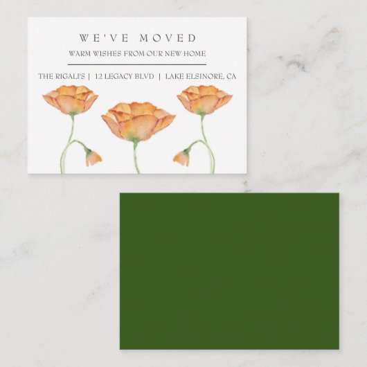 水彩画のポピーが新宅引っ越しの発表 エンクロージャーカード (正面/裏面)