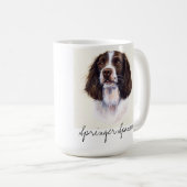水彩画のマグのスプリンガースパニエル犬のポートレート コーヒーマグカップ (正面右)