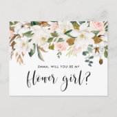 水彩画のマグノリアの綿の花輪のフラワー・ガール ポストカード (正面)