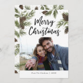 水彩画のマツクリスマスの写真カード シーズンカード (正面/裏面)