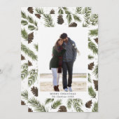 水彩画のマツ小枝のクリスマスの写真カード シーズンカード (正面/裏面)