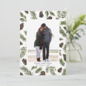 水彩画のマツ小枝のクリスマスの写真カード シーズンカード (スタンド正面)