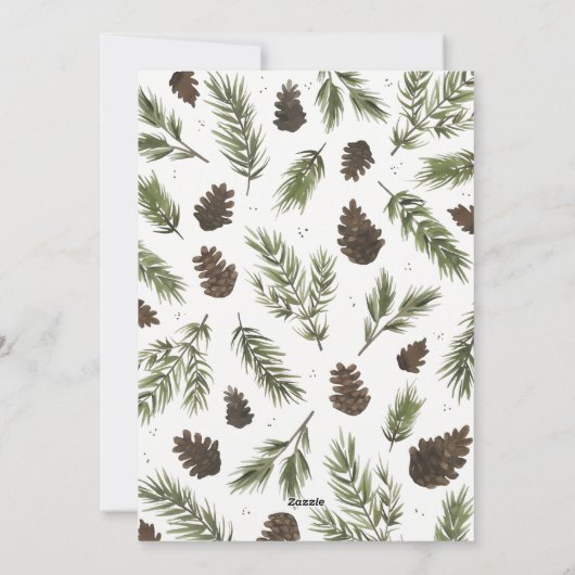 水彩画のマツ小枝のクリスマスの写真カード シーズンカード (裏面)