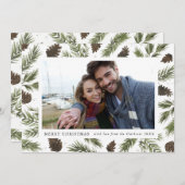 水彩画のマツ小枝のクリスマスの写真カード シーズンカード (正面/裏面)