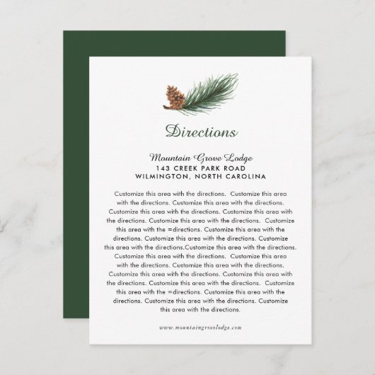 水彩画のマツ枝マツ円錐形の結婚式の方向 エンクロージャーカード (正面/裏面)