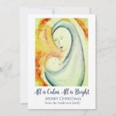 水彩画のマドンナと子供のフラットホリデーカード シーズンカード (正面)