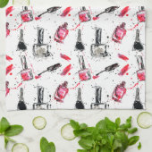 水彩画のマニキュアパターン キッチンタオル (折り畳み)