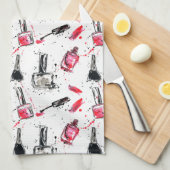 水彩画のマニキュアパターン キッチンタオル (四つ折り)