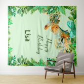 水彩画のママと赤ちゃんキリン 誕生日バックドロップ タペストリー (インサイチュ(横))