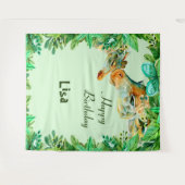 水彩画のママと赤ちゃんキリン 誕生日バックドロップ タペストリー (正面(横))