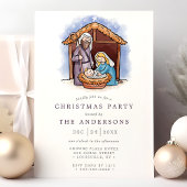 水彩画のマリアとヨセフとイエスのクリスマス パーティー 招待状