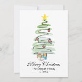 水彩画のミニクリスマスツリーカード(写真なし) シーズンカード (正面)