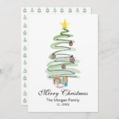 水彩画のミニクリスマスツリーカード（写真なし） シーズンカード (正面/裏面)