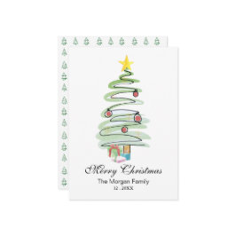 水彩画のミニクリスマスツリーカード（写真なし） シーズンカード