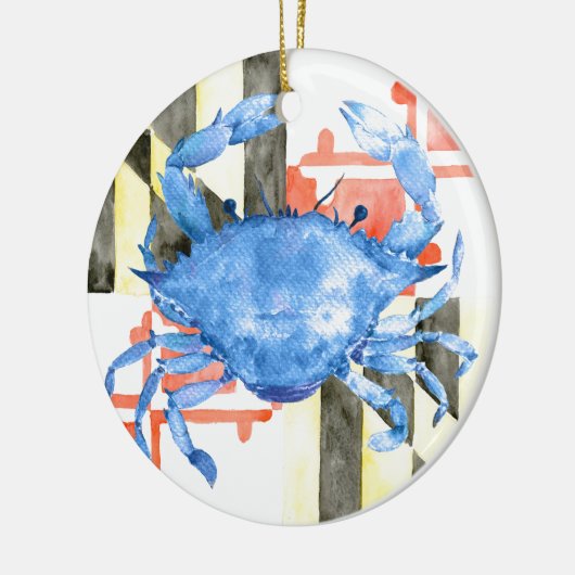 水彩画のメリーランドの旗および青カニ セラミックオーナメント (左)