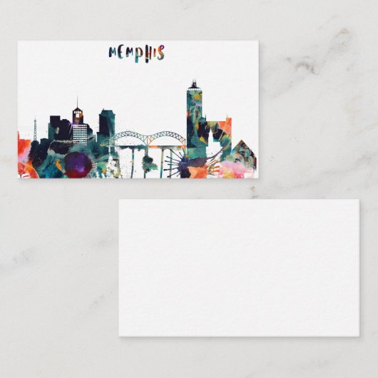 水彩画のメンフィスのスカイライン 名刺 (正面/裏面)