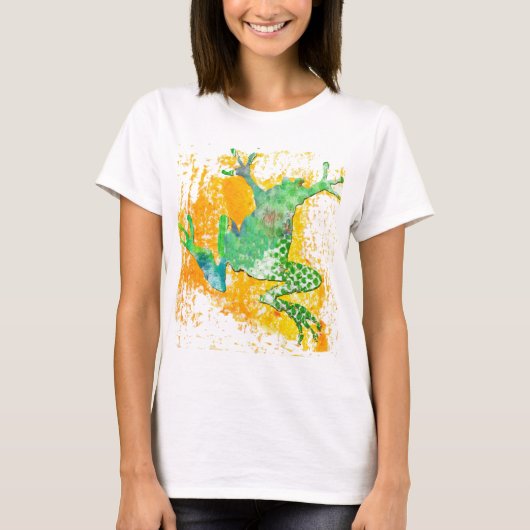 水彩画のモダンでかわいい緑カエル Tシャツ (正面)