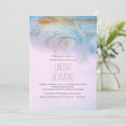 水彩画のモダンなブライダルシャワーの招待 招待状 (スタンド正面)