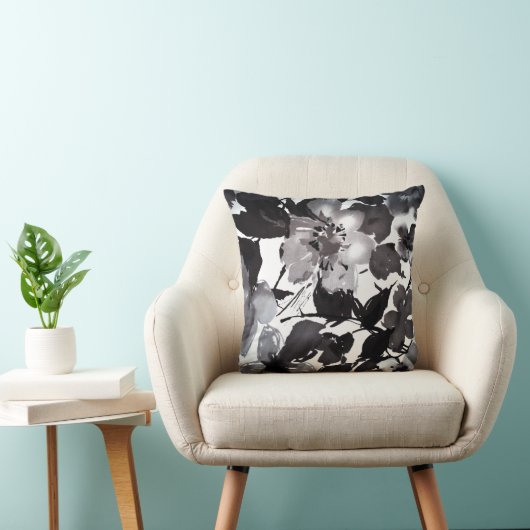 水彩画のモダンなヴィンテージの白黒の花柄 クッション (椅子)